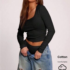 Black Long Sleeve Women's Top COTTON